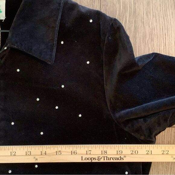 THE QUACKER FACTORY Jacket women’s medium black velvet full zip rhinestone front - Picture 9 of 11